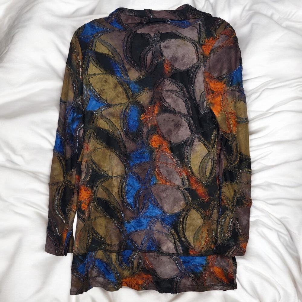 Feratelli Colorful Patchwork Top Woman Medium Cowl Neck Abstract Artsy Steampunk - Picture 2 of 12